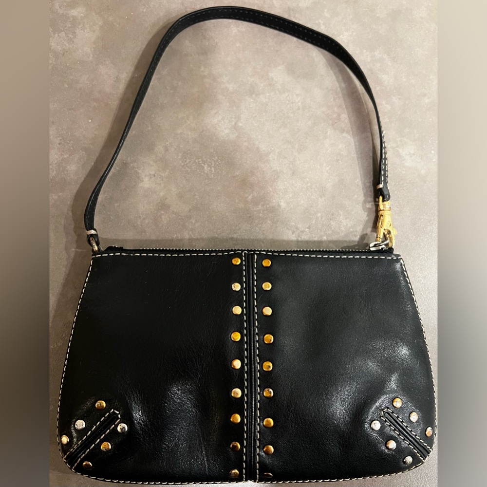 🖤Y2K Michael Kors Vintage Black Leather Gold Trim Small Shoulder Bag Purse